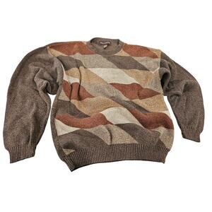 Vintage Liberty Sweaters Knit Sweater L USA Abstract Color Block 90s